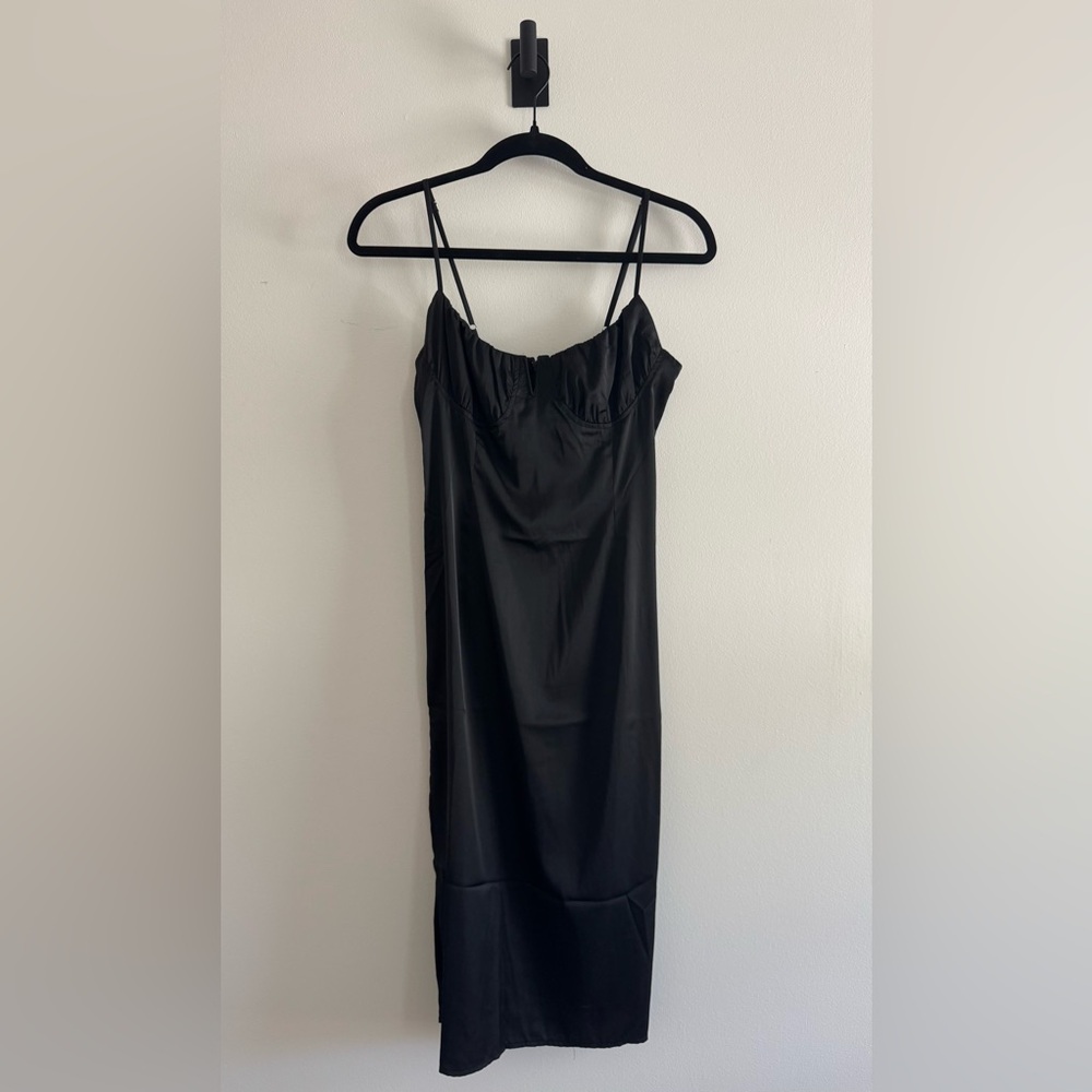Black Satin Bustier Top Slip Dress